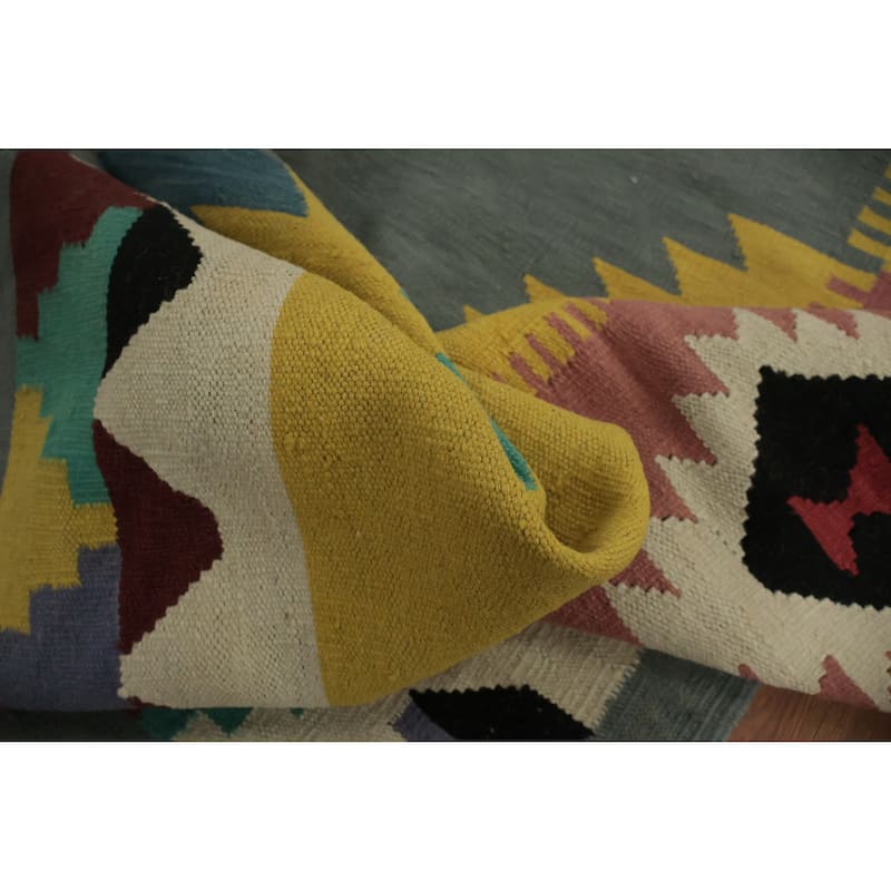 Hand Woven Oriental 100% Wool Carpet Southwestern Tribal Greys & Charcoal Kilim Area Rug - 11' 10'' X 8' 10''