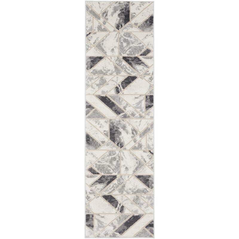 Buno Power Loomed Geometric Abstract Modern Non Skid Stain Resistant Area Rug By HomeRoots - 90' X '27' X '0.25