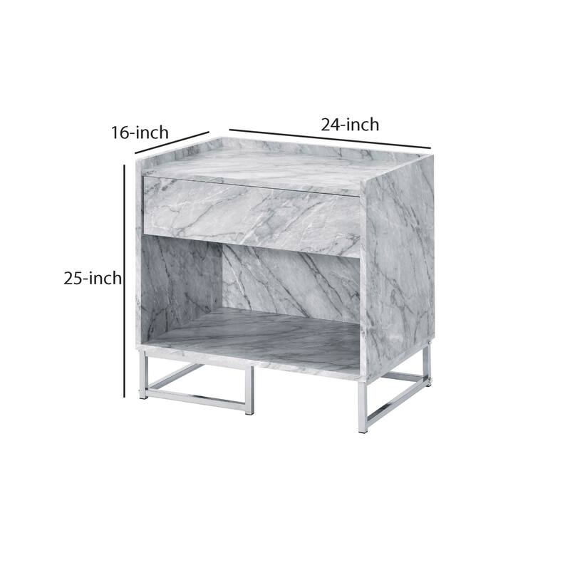24 in. Chrome Rectangle Faux Marble End Table, Sturdy Build End Side Table for Living Rooms