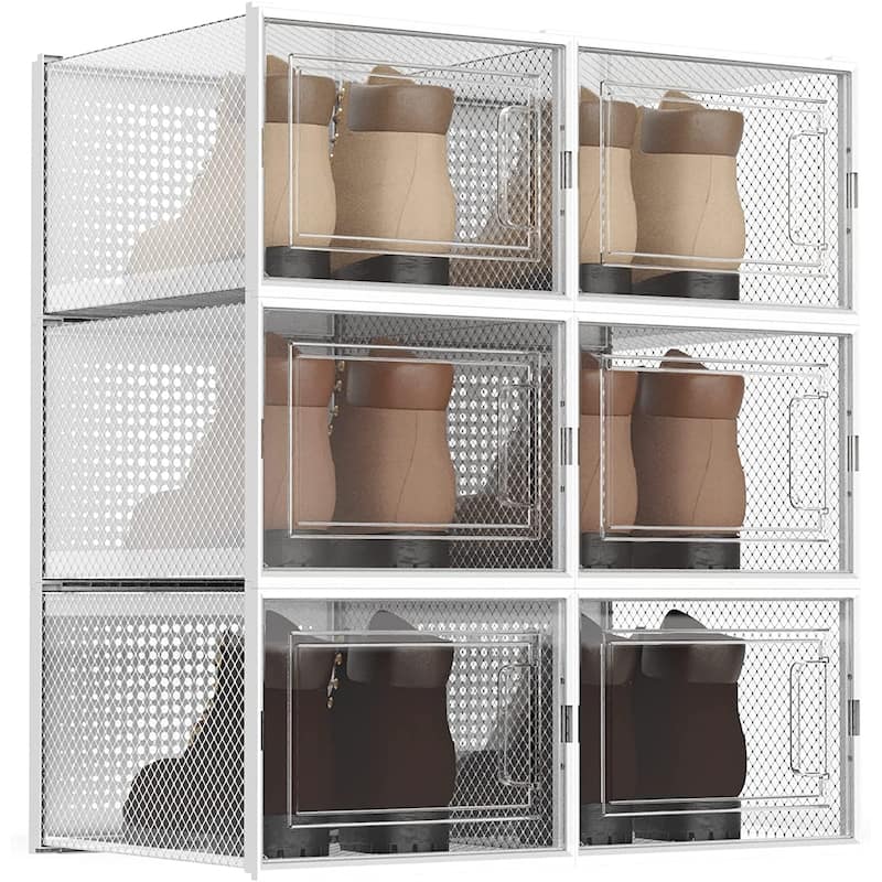 Foldable Storage Containe Plastic Shoe Storage Organizers Stackable Shoe Boxes Set - Large-6pcs
