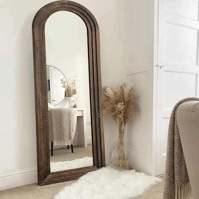 Arched Distressed Wood Mirror Full-length Floor Mirror