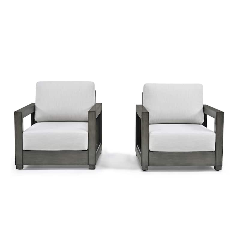 2-Piece Outdoor Hand-painted Aluminum Patio Chairs with Gray Cushions