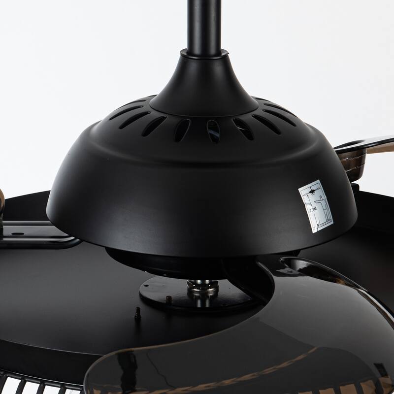 Modern 3-Blade Matte Black Crystal Caged Retractable Ceiling Fan with Remote and Light Kit - 41.73-in W x 16.2-in H