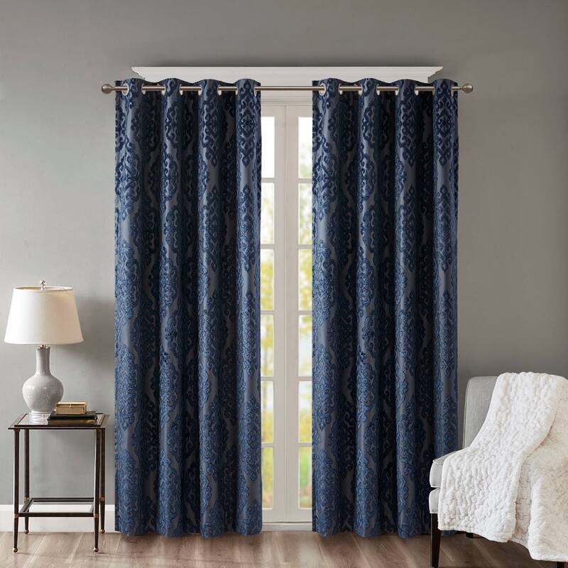 Blackout&Noise Blocking Knitted Jacquard Damask Total Grommet Top Curtain Panel, Machine Washable for Living Room/Bedroom-Single