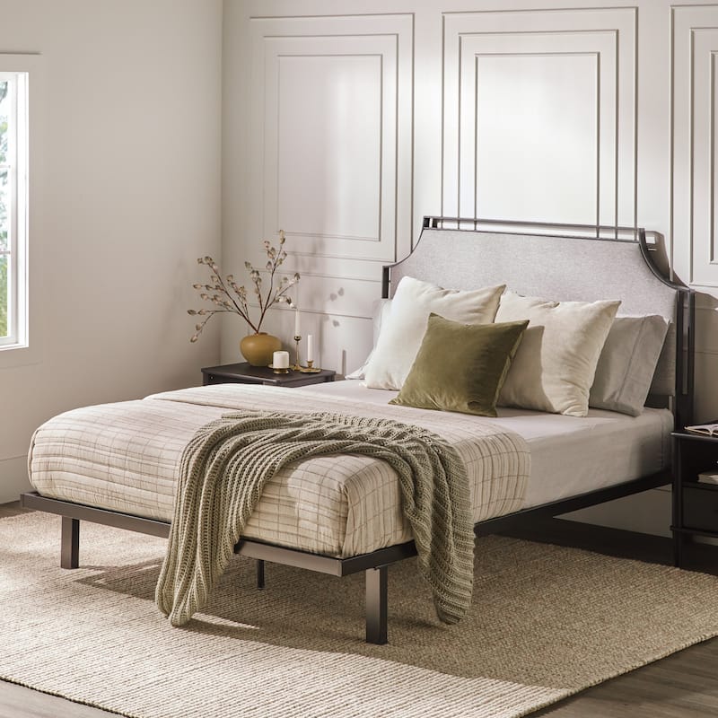 Middlebrook Designs Upholstered Curved Metal Queen Bedframe