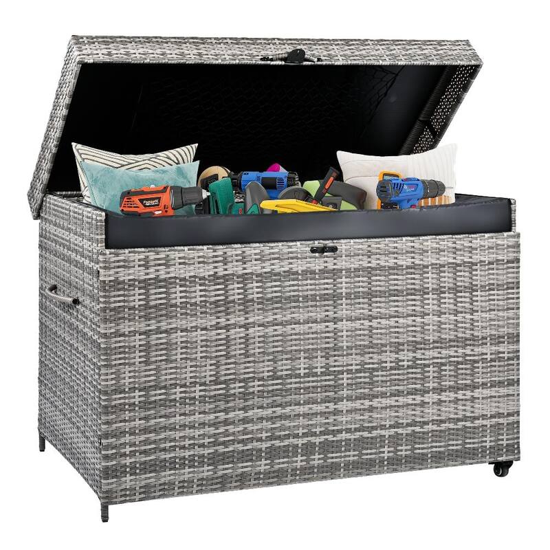 230 Gallon All-Weather Rattan Outdoor Storage Box with Wheels