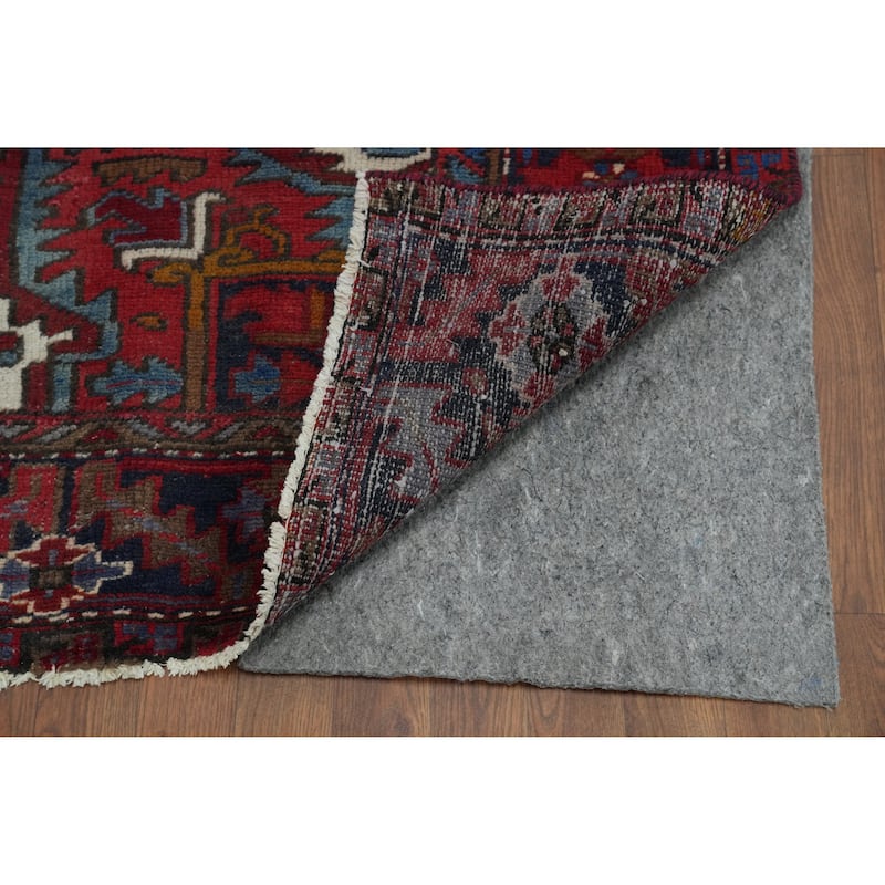 Heriz Persian Vintage Area Rug Hand-Knotted Red Wool Carpet - 7'4" x 10'9"