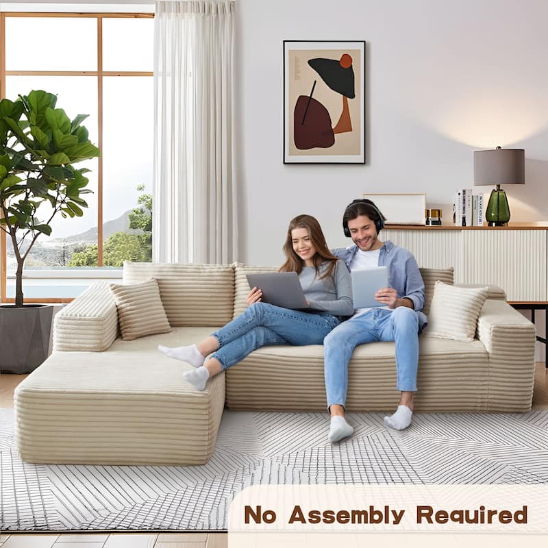 OVIOS Long Plush No Assembly Required Chaise Sofa