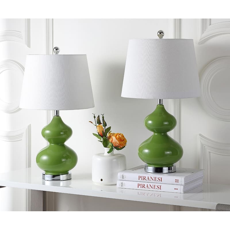 SAFAVIEH Lighting Kimberely 24-inch Double Gourd Glass White Table Lamp (Set of 2) - 14"x14"x24" - 14Wx14Dx24H