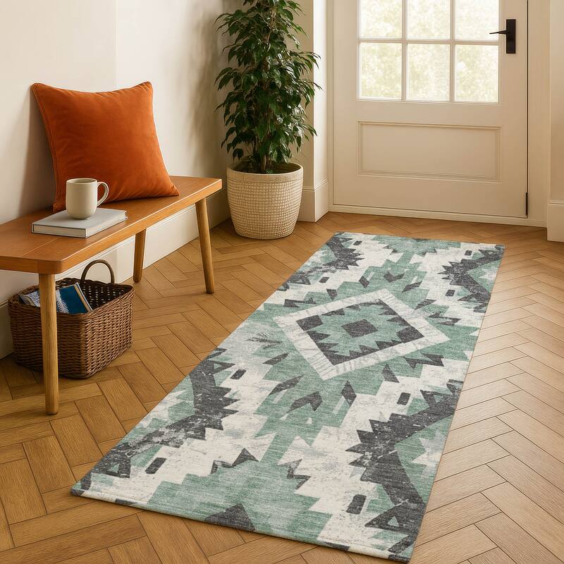 Premium Washable Super Soft Southwest Global Mayfield Rug - Seafoam - 2'3" x 7'6"