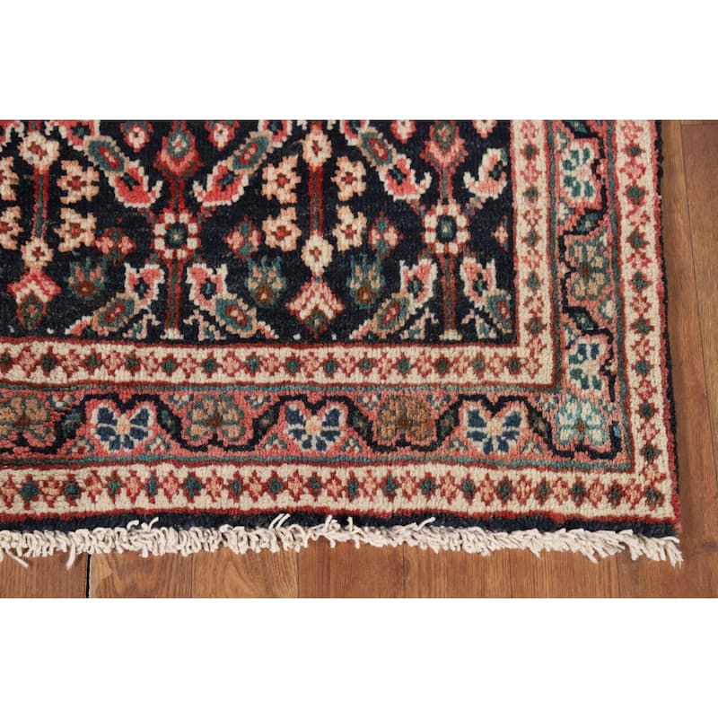 Geometric Mahal Vintage Persian Runner Rug Handmade Wool Carpet - 3'5" x 11'1"