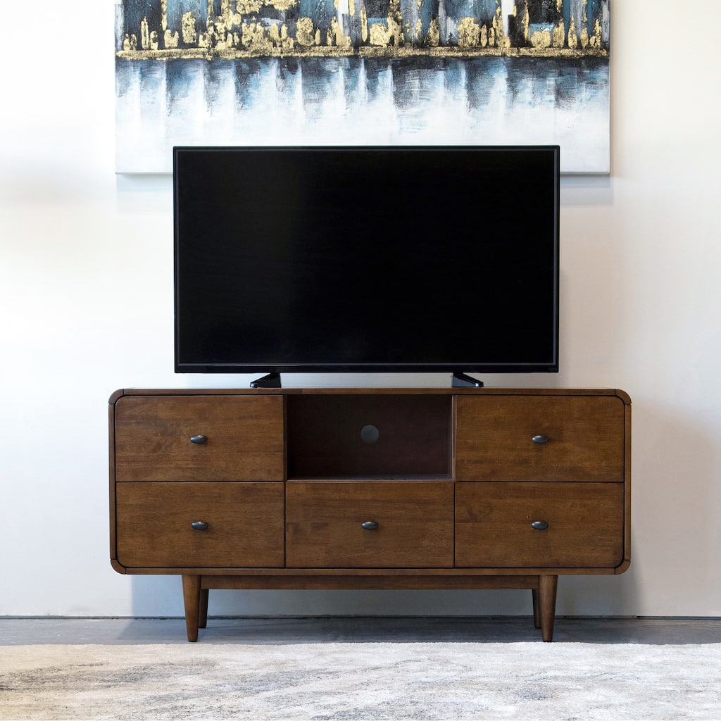 Seamore Mid Century Modern High Profile Solid Wood Universal TV Media Stand, Entertainment Unit up to 60 inch Wide