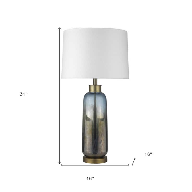 Coastal Style 31 Steel Blue Glass Table Lamp with White Empire Shade - 16" x 16" x 31"