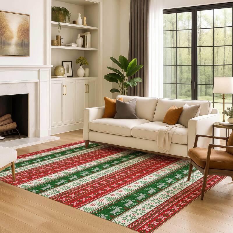 Premium Washable Super Soft Chritmas Stripes Mayfield Rug