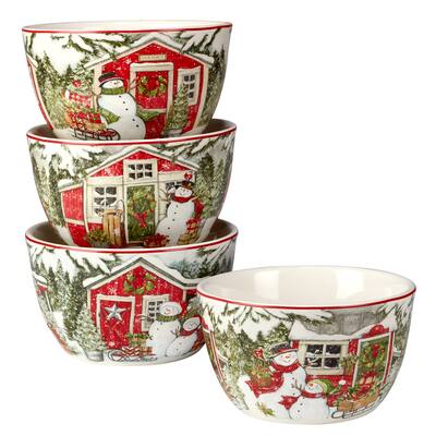 Certified International Snowman's Farmhouse 5.25" Ice Cream/Dessert Bowls, Set of 4
