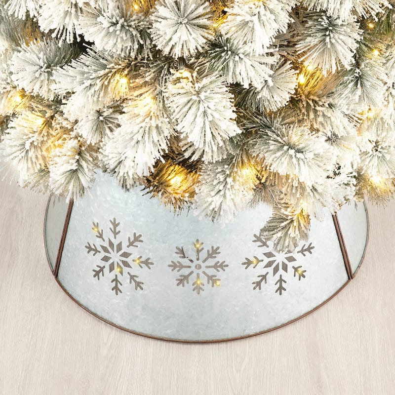 Glitzhome 22"/26"D Christmas Metal Snowflake Tree Collars with Lights