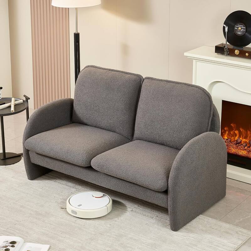 59" Lambswool Fabric Upholstered Loveseat Sofa with High Back & Toss Pillows 2 Seater Leisure Couch ,Tool-Free Assembly