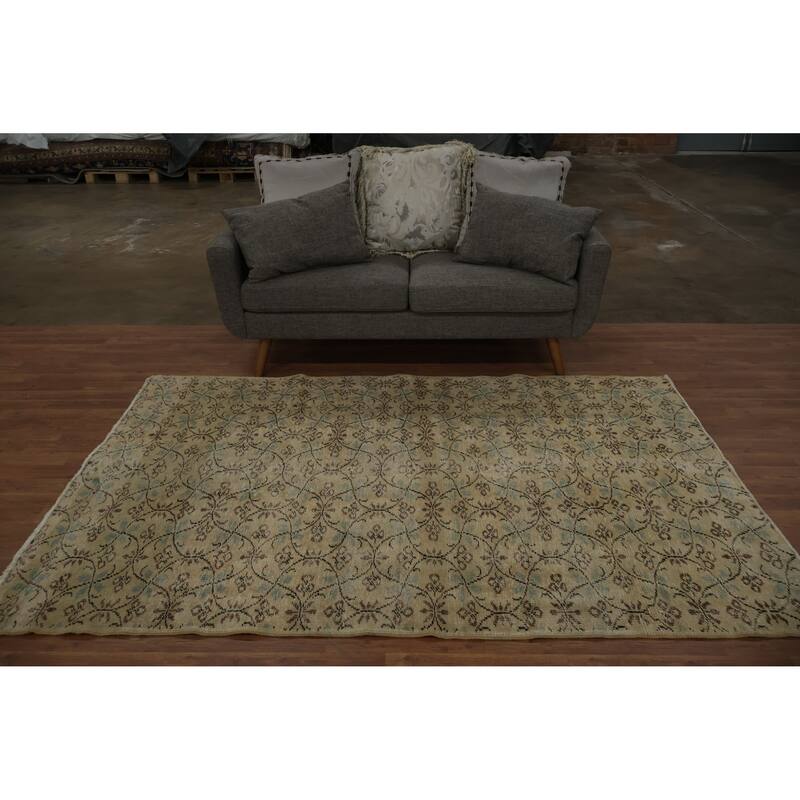 Hand Knotted Oriental 100% Wool Carpet Transitional Floral Yellow & Gold Anatolian Area Rug - 7' 6'' X 4' 10''