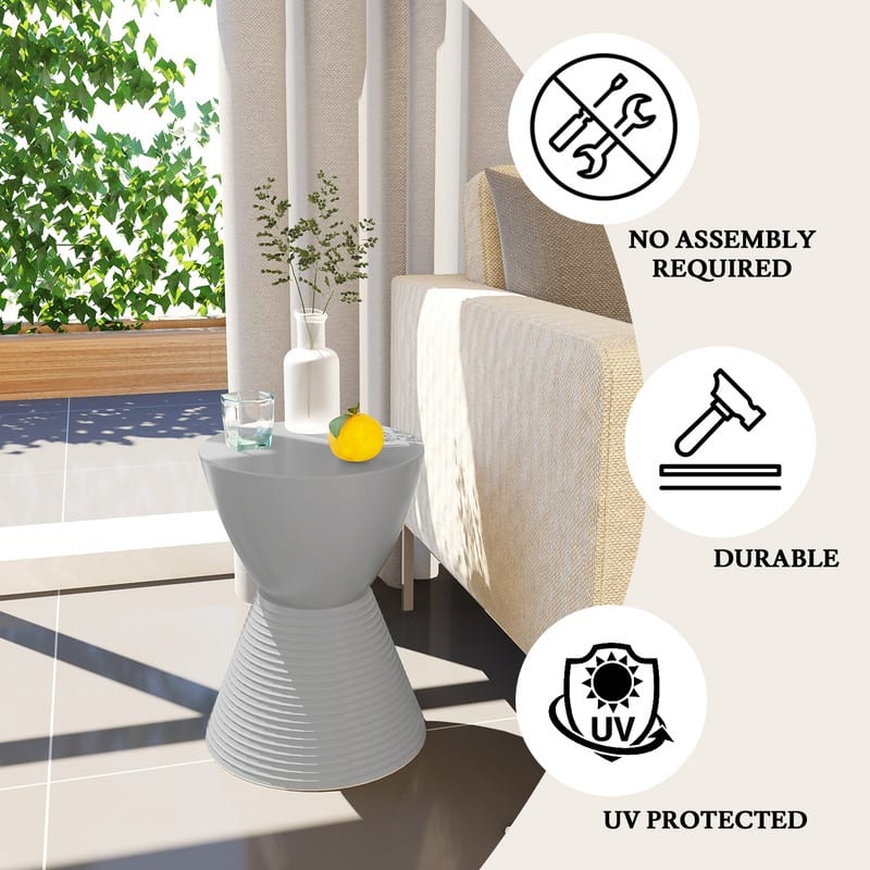 Boyd Modern Round Hourglass Polypropylene Drum Side Accent Table with Ribbed Design Base Storage for Indoor Outdoor Patio