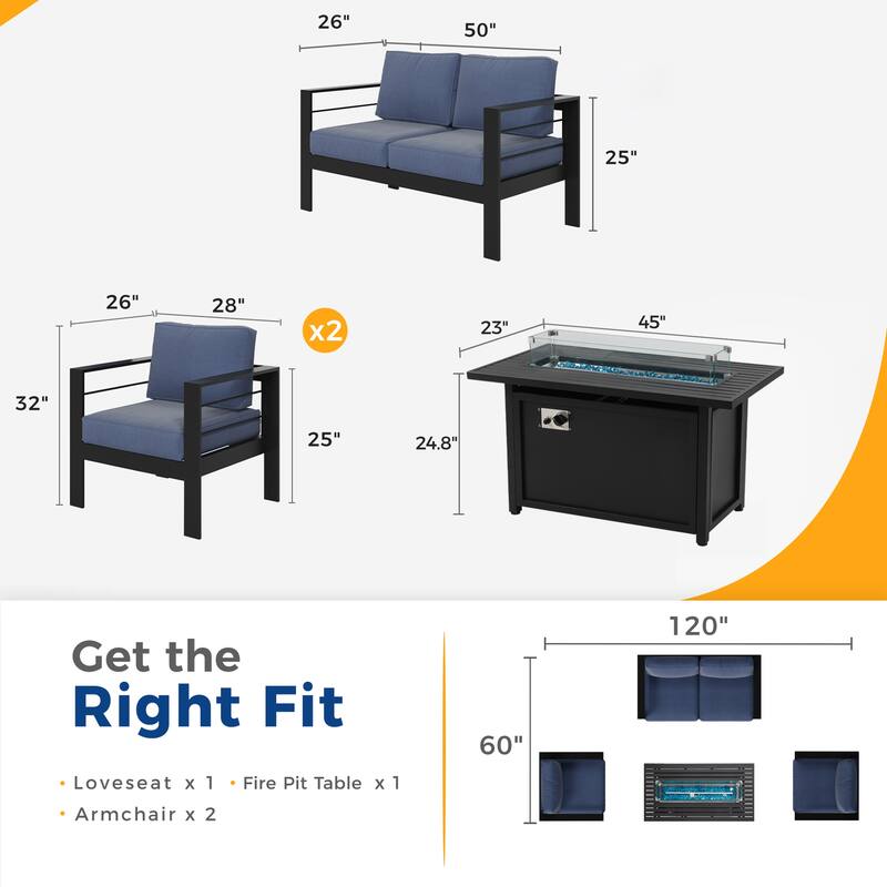 4 - Person Sofa Seating Group With Cushions and Fire Pit Table