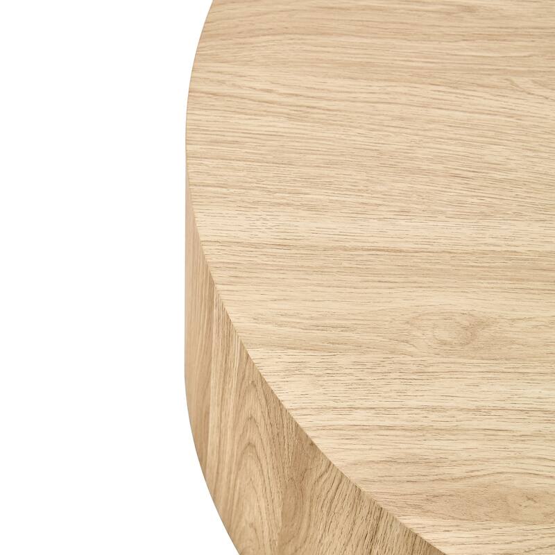 Round Wood Coffee Table 27.5" Solid Drum Side Table for Living Room, Modern Cylinder Cocktail Table for Home Office
