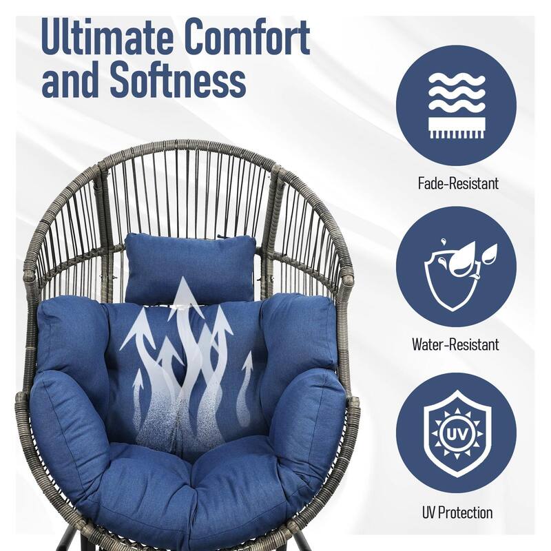 Patio Wicker Rocking Egg Chair with Ottmans - Light Grey