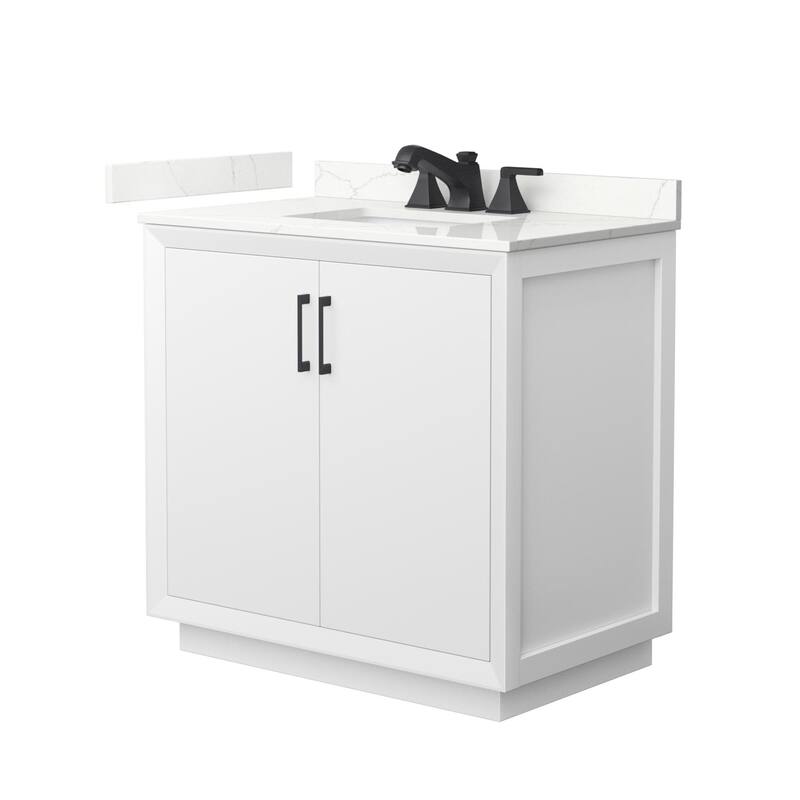Wyndham Collection WCF414136S-QTZ-US3MXX Strada 36" Free Standing - White / Giotto Quartz Top / Matte Black Hardware