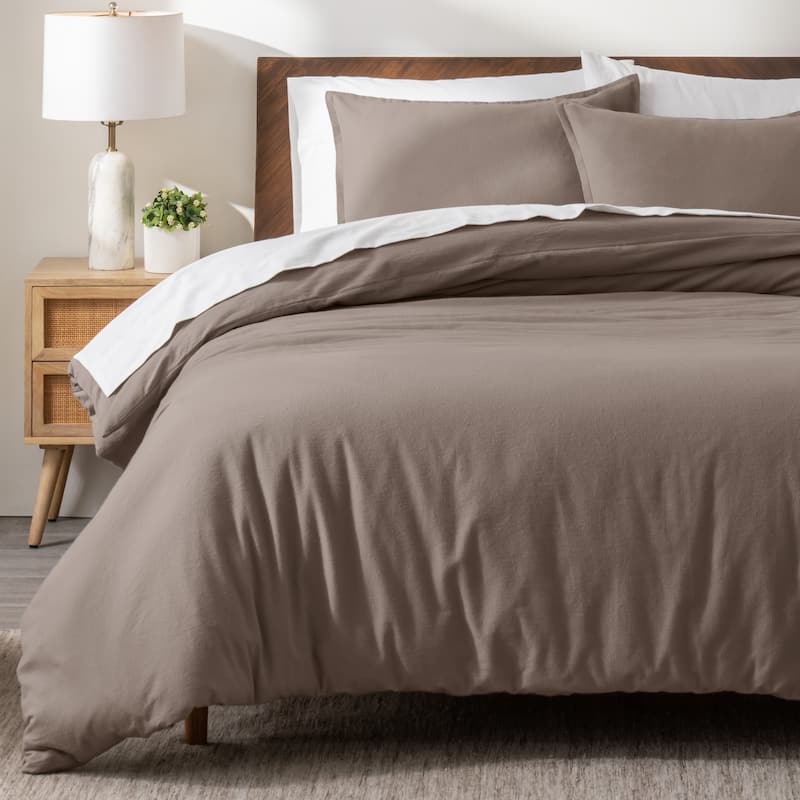 Bare Home Cotton Flannel Duvet Cover and Sham Set - Taupe - Twin