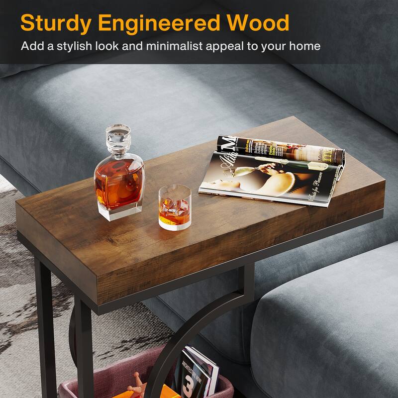 Modern Side Table, C Shaped End Table, Chairside Sofa Bedside Table for Living Room