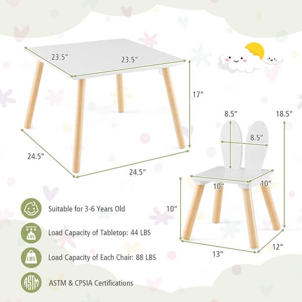 dimension image slide 1 of 3, 3 Pieces Kids Table and Chairs Set for Arts Crafts Snack Time - 24.5" x 24.5" x 17"