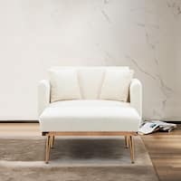 Elegant Tufted Velvet Chaise Lounge Chair with Iron Legs, White Teddy ...
