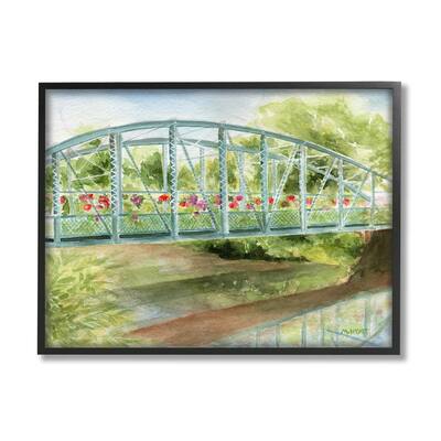 Stupell Floral Road Bridge over Countryside Creek Framed Wall Art