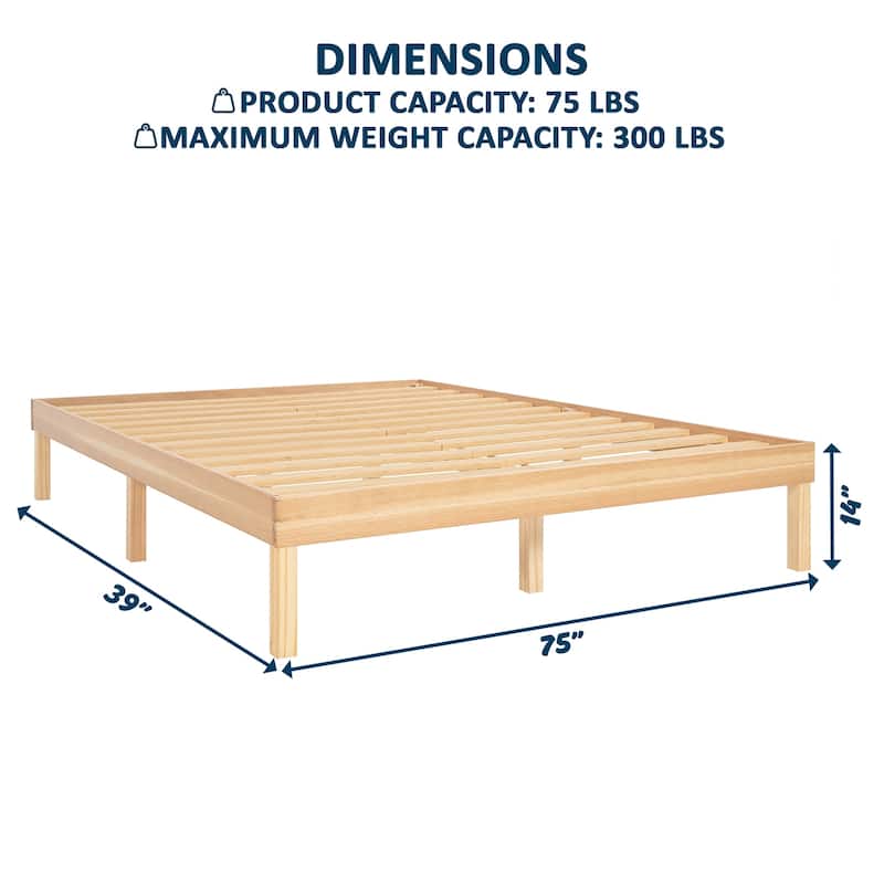 Solid Wood Platform Bed Twin Bed Frame Pine Wood Twin Platform Frame No Squeak