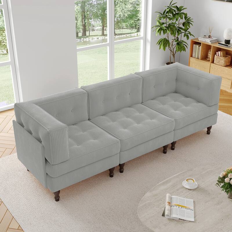 98"W Modular Upholstered Corduroy Sectional Sofa for Living Room