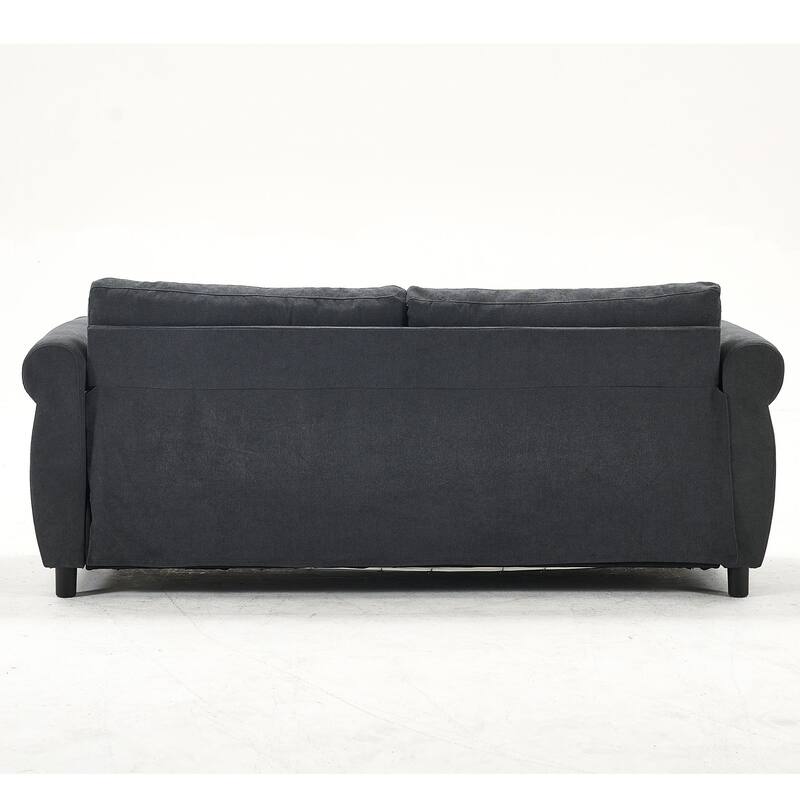 63" Polyester 3-Seater Sleeper Sofa with Pull-Out Mattress and Retro Rivet Armrests