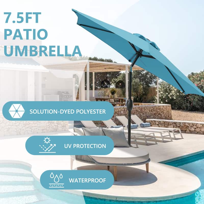 7.5ft * 7.5ft Patio Umbrella with Crank and Push Button Tilt,Outdoor Table Market Umbrella with Aluminum Pole