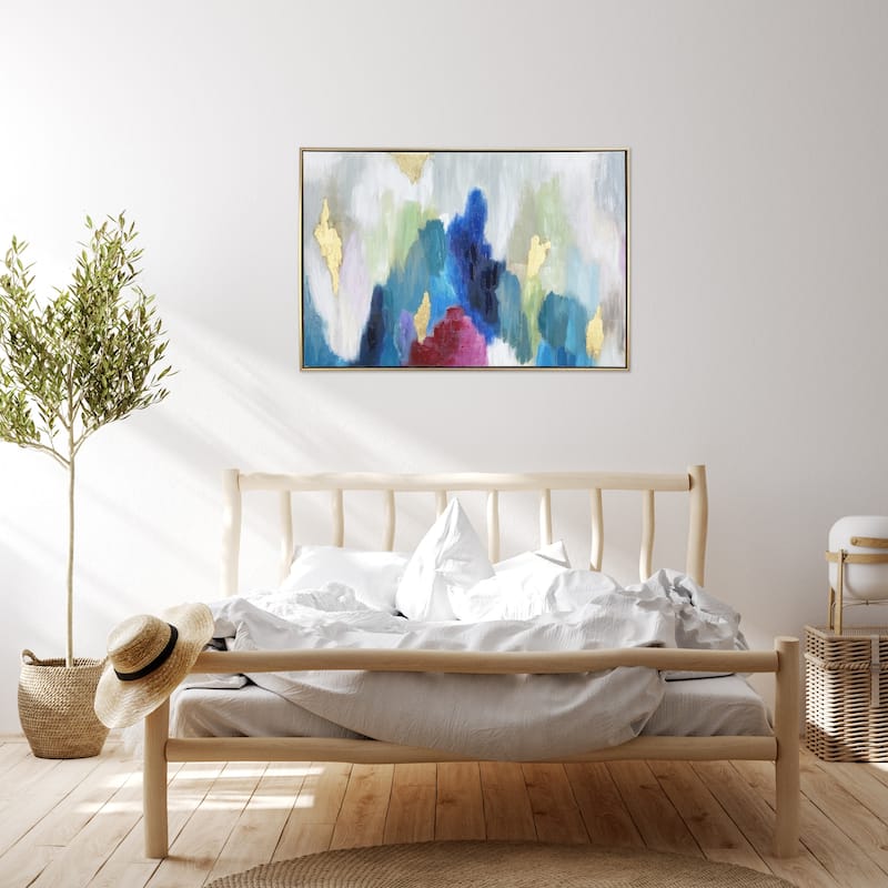"Color Cascade" Abstract Hand Painted Floating Framed Canvas Wall Art Print, 24x36 Inches