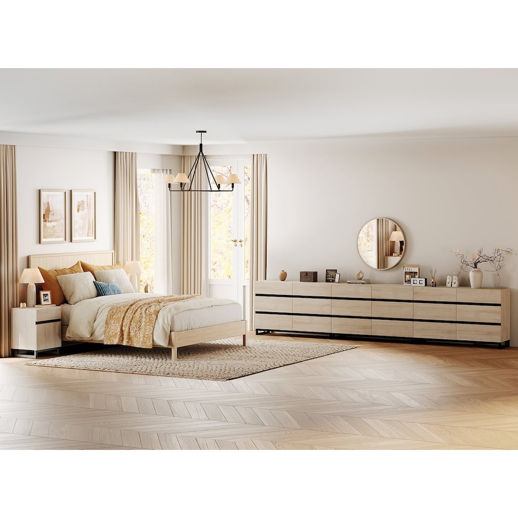 3-Piece Dresser And Nightstand Set,Dresser With 18 Drawers, 2 Nightstand for Bedroom, Bedroom Furniture Set