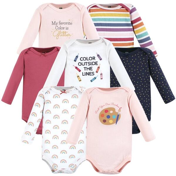 slide 1 of 1, Hudson Baby Infant Girl Cotton Long-Sleeve Bodysuits, Creativity 0-3 Months - Creativity