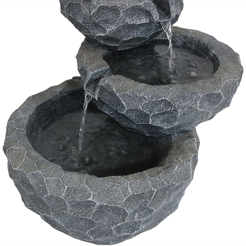 Sunnydaze 3-Tier Chiseled Basin Solar Powered Fountain for Garden, Patio, Yard or Balcony