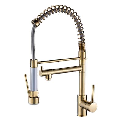 Commercial Kitchen Faucet with Pull Down Sprayer, Single Handle Single Lever Kitchen Sink Faucet Brushed Gold Faucet