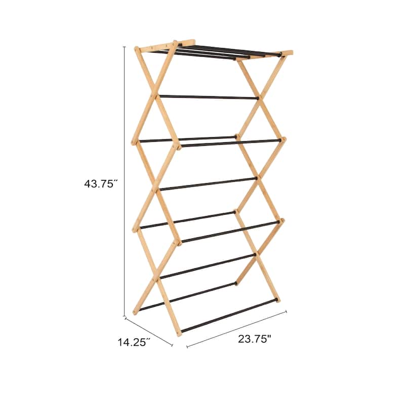 Household Essentials Bamboo Folding Clothes Drying Rack with 13 Coated Dowels - 23.8"L x 14.3"W x 39.5"H