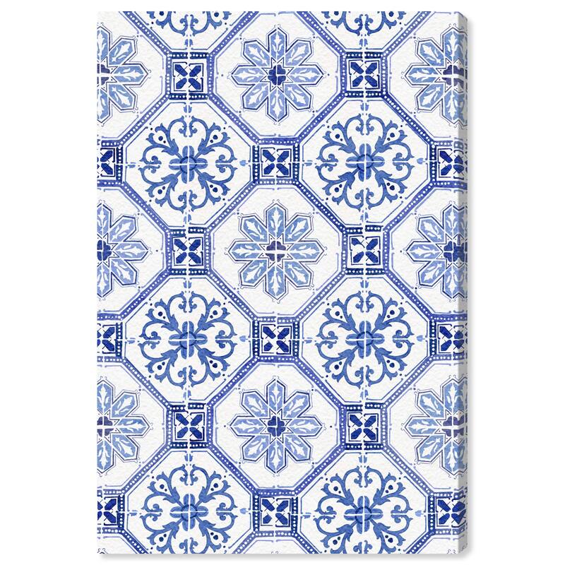 Wynwood Studio Canvas Abstract Floral Azulejos Blue and Modern & Contemporary Wall Art Canvas Print