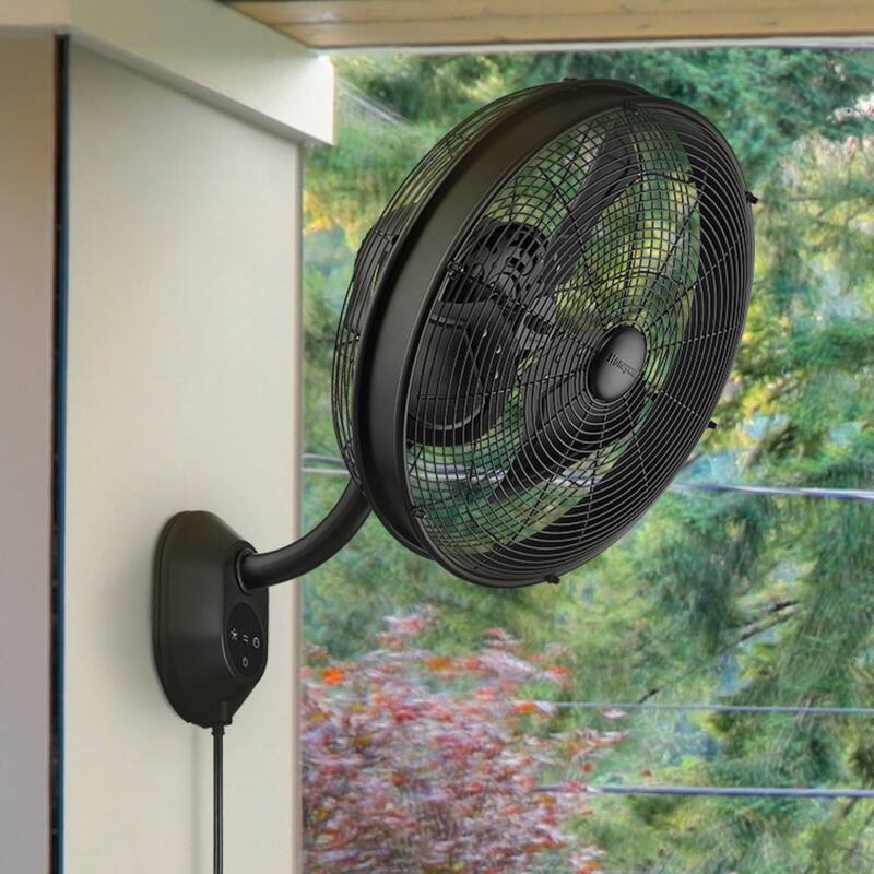 18" Honeywell Matte Black Outdoor Wet-Rated Oscillating Wall Fan with Remote, 3-Speed AC Motor - 18 Inches - Black - 18 Inches