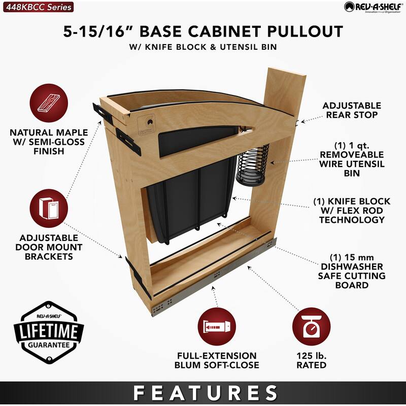 Rev-A-Shelf 448KBCC-BCSC-5 Craftsman 5-15/16" Wide Solid Maple Slide