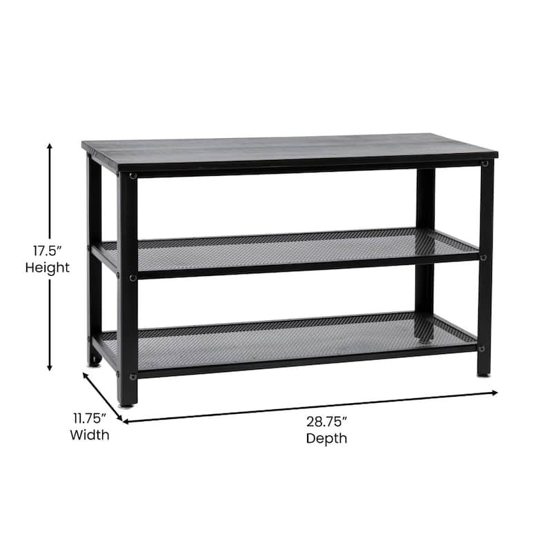 3-Tier Entryway Bench with Mesh Metal Shoe Storage Shelves