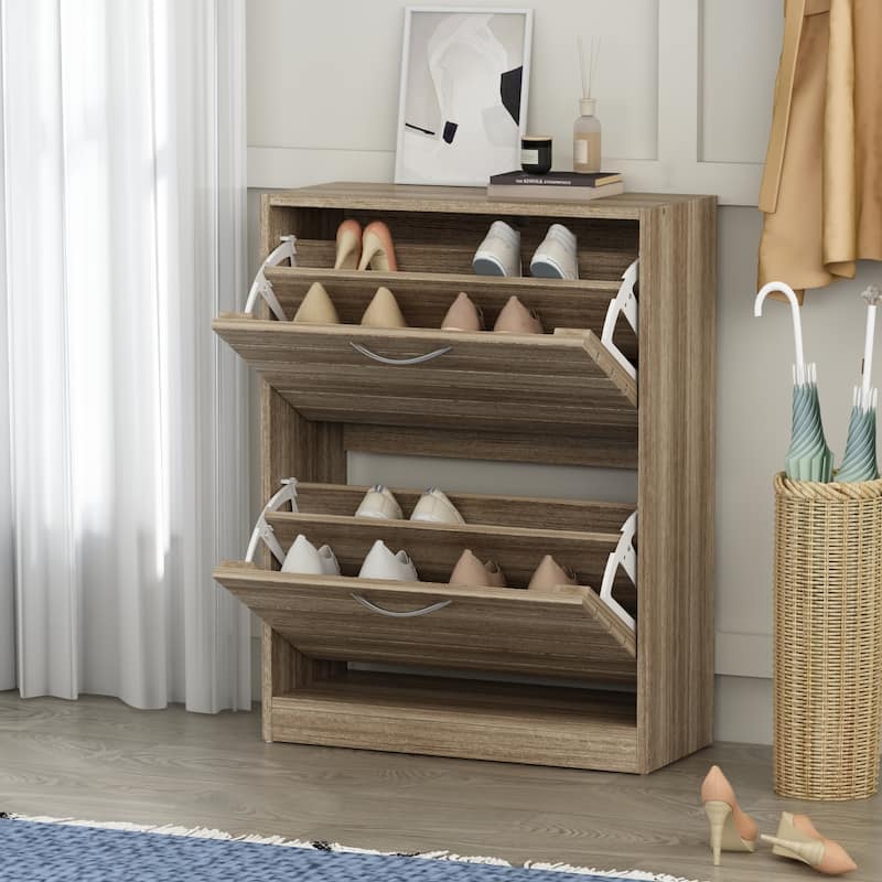 22.4"W Two Drawers Shoe Cabinet,Fold-out Drawer Shoe Organizer
