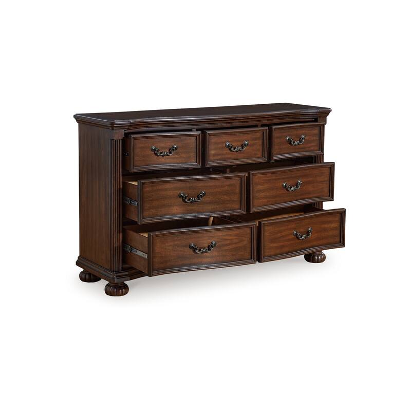 Laon Wide Dresser, 7 Drawer, 60 inch, Solid Cherry Brown Hardwood