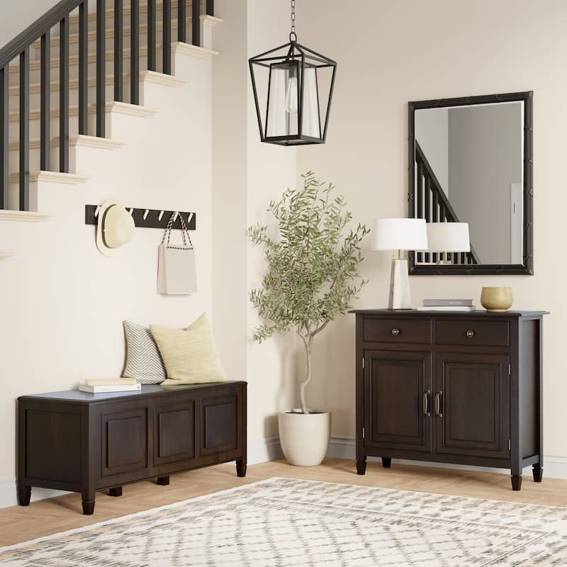 WYNDENHALL Hampshire Solid Wood 51 inch Wide Storage Bench Trunk and 40 inch Wide Storage Cabinet - Dark Chestnut Brown