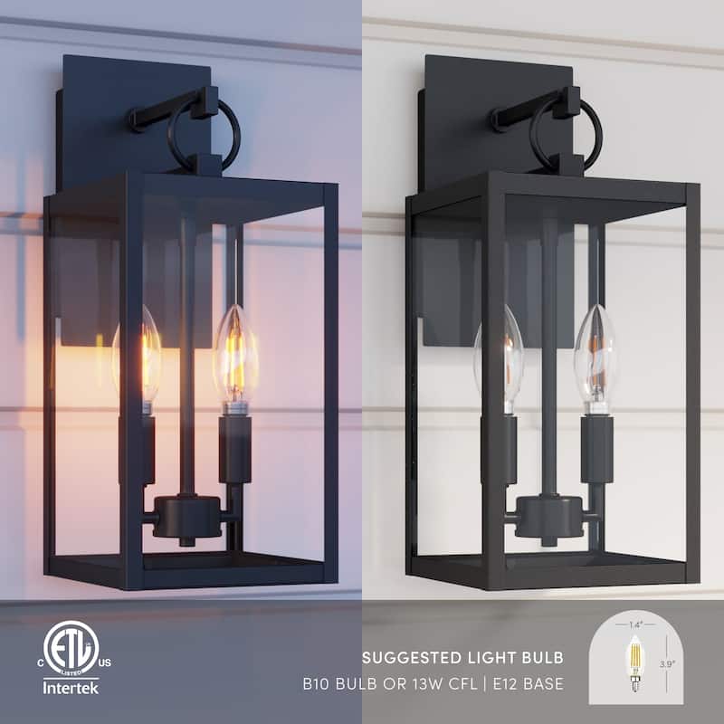 Nathan James Ferris Outdoor Black Wall Sconce Light Fixture with Iron Frame and Glass